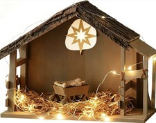 15.6” LED Lighted Wooden Nativity Stable Christmas Manger Scene 8” Figures picture