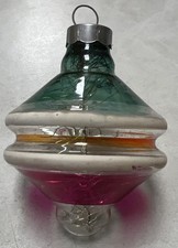 VINTAGE Shiny Brite? RARE UFO ATOMIC Tinsel Christmas Ornament Green Pink READ picture