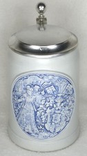 Lidded Beer Stein 0.5L German Oktoberfest Mug Pewter Lid Germany Embossed Relief picture