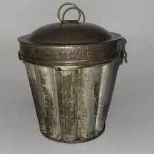 RARE Vintage Antique Kreamer Metal Fluted Pudding Mold w/ Lid GREAT SHAPE picture