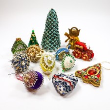 Vintage Christmas Tree Ornament LOT Sequin Push Pin MCM Handmade Kitschy picture