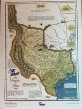 Republic of Texas Historical 1836 Map w Flag, Old, Indians - Large Print picture