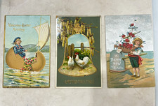 3x 1910s Embossed Easter Holiday Postcards Rare Eggboat picture