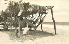 RPPC Pie de la Cuesta Acapulco GRO. Mexico Hammocks Beach Scene Vtg Postcard picture