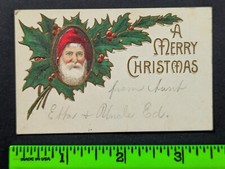 Vintage 1890s A Merry Christmas Santa Claus Holly Business Card picture