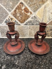VTG PR Maxfield Parrish Art Deco Rook Crow Raven Iron Candle Holders Orig Paint picture