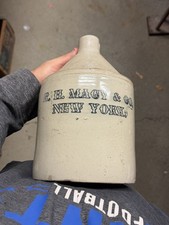 Vintage-Style Glazed Beige Stoneware Jug with Handle - R. H. Macy & Co. NY picture