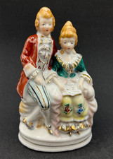 Vintage Occupied Japan Porcelain Colonial Courting Couple Sitting Bench Figurine picture