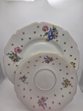 H & C Heinrich Bavaria Germany Floral Gold Trim Porcelain Plate and Saucer Set picture