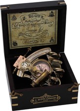 Handmade Brass Astrolabe Sextant with Built-in Compass & Hardwood Box – Vintage picture