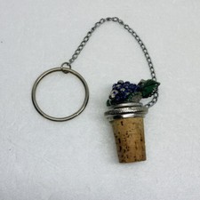 Vintage WTU Pewter Grapes Wine Bottle Stopper Wire Chain 2.25” Art Decor 20 picture