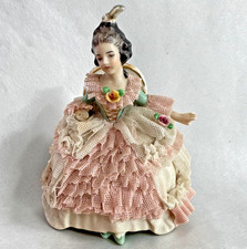 Vintage German Dresden Lace Porcelain Lady Figurine, Handgemalt, Crown Mark, #29 picture