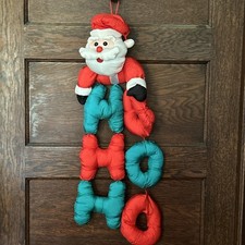 Vtg Ho Ho Ho Nylon Puffy Santa Claus Door Hanger Wall Decor Christmas Holiday picture