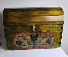 Wood Treasure Chest Style Box Vintage Jewelry Gothic Medieval picture