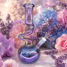 Purple Rainbow Mirror Chrome S-Curve Glass Water Pipe Disc Percolator 11 inch picture