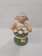 Vintage ERZGEBIRGE GERMANY FLOWER CHILD GIRL Wooden FIGURE picture