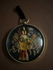 Vintage Convex Domed Glass Framed Dried Straw Harvest Flowers Wall Art picture