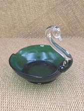 Glass Swan Trinket Candy Condiment Dish Table Or Shelf Decor Green And Clear picture