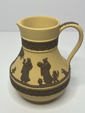 Wedgwood Cane Yellow Taupe Jasperware Etruscan Jug 5” Tall England picture