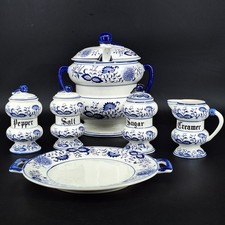 Arnart Japan Blue Onion Kitchen Set Tureen Spoon Shakers Creamer & Sugar Plate picture