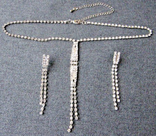 Clear rhinestones silvertone bride party collar necklace with earrings 16c picture
