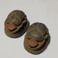 Ancient Egyptian scarab duo handmade hieroglyphic engraved vintage art piece picture