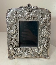 Vintage ornate sterling silver 925 figural cherub putti picture photograph frame picture