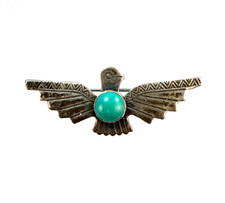 Vintage Sterling Silver & Turquoise Thunderbird Brooch Pin 925 Native American picture