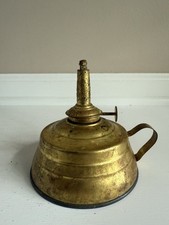 Antique Komax U.S.A. Small Brass Toned Metal Whale Oil Finger Lamp 3.5” picture