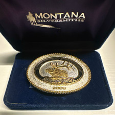 Montana Silversmiths Rocky Mtn Elk Foundation 2003 Belt Buckle & Box Silver/Gold picture