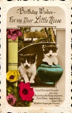 Kittens Postcard RPPC Birthday Wishes Little Niece Beautiful Frame Real Photo. N picture
