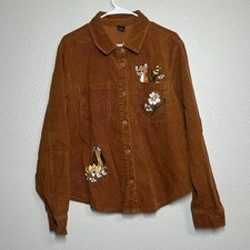 Disney Her Universe Fox & the Hound Shirt Corduroy Button Up Embroidered Size L picture