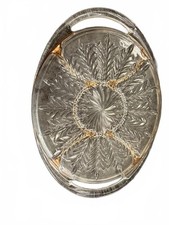 Vintage Oval Cut Glass Ashtray or Trinket Dish with Gold Trim picture