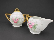 Antique Schwarzenhammer Bavaria Sugar Bowl Creamer Set Artist Signed  picture