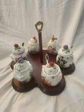 Vintage Lenox 1991 Orchard 6 Jam/Jelly Jar Set w/spoons and Serving Stand picture