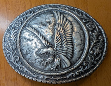 Eagle Belt Buckle Pewter Silver. Made in Italy. Some Wear Noted. picture