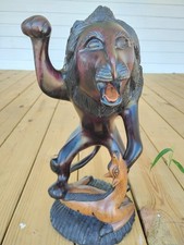 Vintage Hand Carved Wooden Sculpture Lion Prey 16