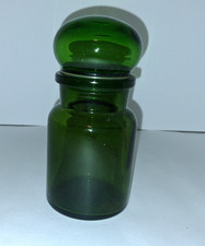 VTG MCM Apothecary Green Apothecary Jar Belgium Bubble Lid 5.5” Tall picture
