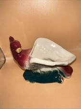 VTG AMERICAN BISQUE PARROT GREEN BURGANDY PLANTER FIGURINE picture
