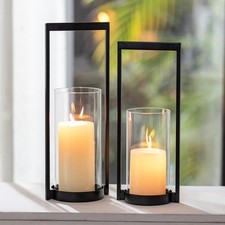 Sziqiqi Hurricane Candle Holder for Pillar: Black Modern 2 pcs, picture