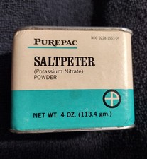 Vintage 1950's Full Purepac Saltpeter Cardboard Tin Box 4 oz  New Jersey picture