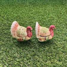 Vintage Ceramic Turkey Salt Pepper Shakers Pair Thanksgiving Fall Decor 4” picture