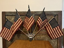 Primitive Americana Wall Mount w 5 Grubby Tea Stained Flags Patriotic USA 36