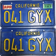 Vintage 1970's era California License Plate PAIR CA BLUE Tag  picture