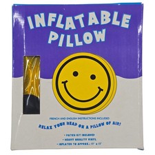 Vintage 1998 Smiley Smile Face Inflatable Pillow Yellow Retro 90s Y2K Room Decor picture