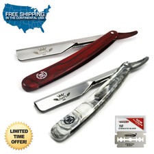 2 PC SMART BARBER SALON CUT THROAT STRAIGHT RAZOR SHAVETTE + 10 SHAVING BLADES picture