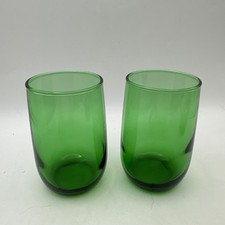 2 Anchor Hocking Tumblers Forest Green Juice Glasses Small 3 3/8” Vintage 4 oz picture