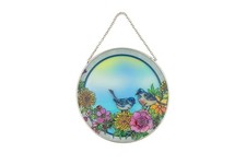 Stained Glass Window Hanging Suncatcher - Bluebird Sun Catcher Large Circle 6.5 picture