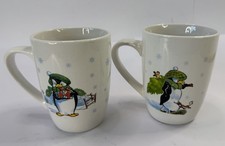 Mulberry Home Christmas Penguin Mugs Set 2 Winter Coffee Cups 2001 Holiday picture