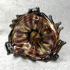 Rynkiewicz Blown Glass Iridescent Vase Purple Flower Shell Cornucopia Sculpture picture